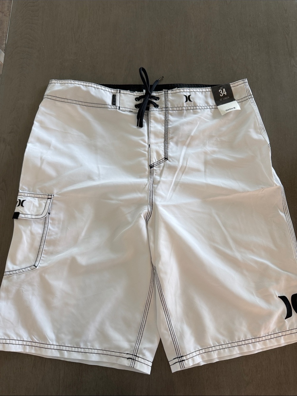 Hurley Men’s White Board Shorts with Black Accents